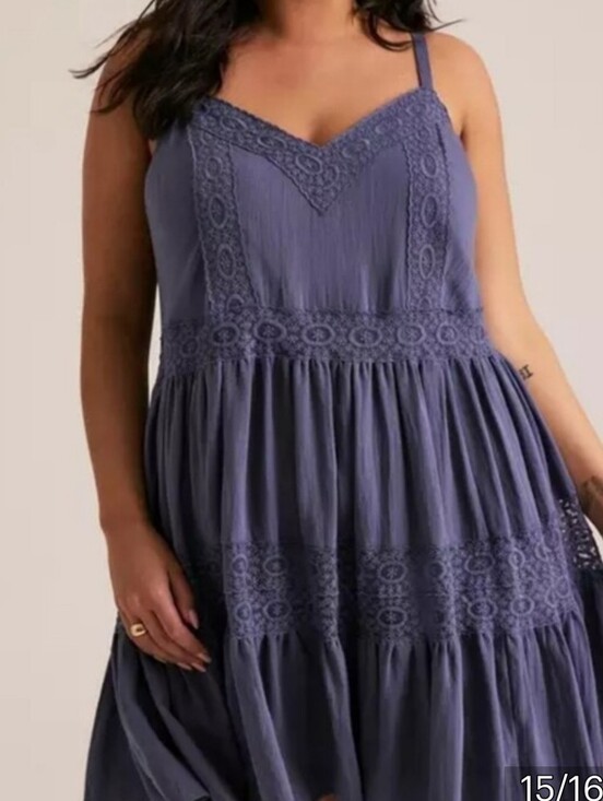 Torrid Curve Dresses & Skirts - Women's Lace-Trim Midi Dress in Dusty Blue